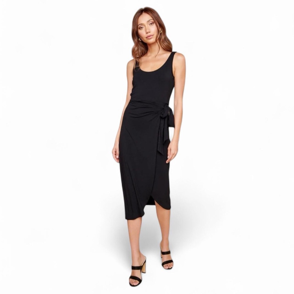Sugarlips Anya Side Tie Jersey Knit Midi Dress Black S NWT
